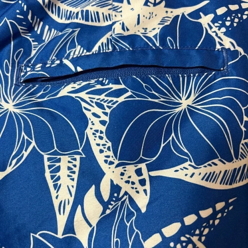 Ibiza Ocean Club Men's Swim Trunks Blue Aloha‎ White Floral Hibiscus Size 34